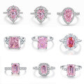 wholesale S925 Sterling Silver Pink Series Ring for Women with High-Carbon Diamond Zircon, Cross-Border Bestseller Ice Flower Cut Ring-0-0