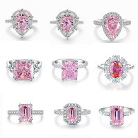 wholesale S925 Sterling Silver Pink Series Ring for Women with High-Carbon Diamond Zircon, Cross-Border Bestseller Ice Flower Cut Ring-Pink Diamond-CBJZ155 No.7