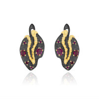 wholesale 925 Silver Italian Designer Craft Gemstone Earrings, Vintage Style High-End Natural Colored Gemstone Stud Earrings-Natural Rose Pomegranate Earrings