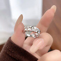 wholesale popular sterling silver/rose gold plated double-layer heart-shaped open ring for women, full of love, lightweight luxury, elegant and stylish with a high-end feel-0-2