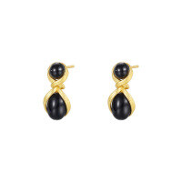 wholesale 925 Sterling Silver French Black Onyx Earrings Women Small Design Luxury Trendy Minimalist Versatile-E4252-Gold 925 Silver