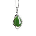 wholesale 925 Silver Inlaid Hetian Jade Pendant Water Drop Green Jade Jewelry with Certificate Retro Style Green Necklace for Women-0-4