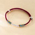 wholesale 999 Silver Nalan Literary Retro Chinese Style Exquisitely Simple Design Coiled Red Cord Adjustable Bracelet S7586-0-4