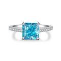 wholesale S925 Sterling Silver Four-Prong Ring with Aquamarine and Zircon, Bestselling European and American Style Silver Ring That Does Not Fade, Wholesale-0-6