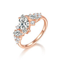 wholesale 18k rose gold plated silver asymmetrical 1-carat moissanite ring, a cross-border hot seller in European and American fashion-Rose Gold US Size 9