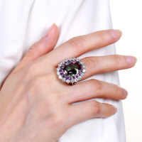 wholesale S925 Sterling Silver Luxury High-End Colored Gemstone Ring, European and American Fashion Personalized Plated Gemstone Ring-Colorful-coated crystal US size 8