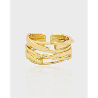 wholesale S925 Sterling Silver JB151 Korean-style Silver Ring with Ins-inspired Small Design, Irregular Multi-layer Wrapped Lines for Women-18K Gold [No. 14/Adjustable] Opening adjustable
