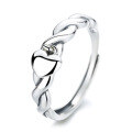 wholesale S925 Sterling Silver Twisted Twist Heart Tag Ring, Minimalist and Delicate Small Stackable Mid Finger Ring for Women-0-4