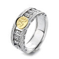 wholesale S925 Sterling Silver Heavy Work Wide Rotating Prayer Bead Ring with Scripture Totem, Retro Ethnic Style National Trend Index Ring-0-8