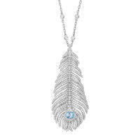 wholesale 925 Silver Gold-Plated Choker Chain Necklace with High-Carbon Diamonds and Aquamarine Feather Luxury Jewelry for Women-Aquamarine 925 Silver