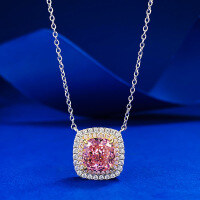 wholesale S925 silver new style padparadscha 8*8 high carbon diamond electric gold-plated necklace luxury micro-set pendant for women drop shipping-N342 Padparadscha>925 Silver