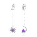 wholesale S925 Sterling Silver Fashion Sun Moon Earrings Natural Gemstone Crystal Garnet Topaz Long Drop Colorful Gem Earrings-0-0