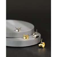 wholesale S925 sterling silver 037 Korean-style versatile U-shaped earrings, ins new irregular concave-convex wide surface ear studs for women-18K gold [with sterling silver ear plugs]  925 silver