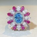 wholesale 925 Sterling Silver Ring with Colorful Zircon, Candy-Colored Ruby and Sapphire, Enclosed Back and Luxuriously Set for Women Wholesale-0-3