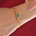 wholesale Metal, New 1ct Zambian Color Lab-Grown Emerald 5*7 Cuban Vintage Bracelet 15-17cm-0-1