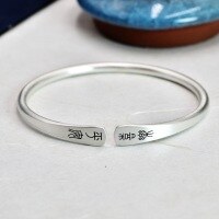 wholesale 999 Silver Open-Ended Small Seal Script "Peace and Joy" Bracelet for Women, Thin Retro Chinese Style Solid Bangle for Students-One bracelet (without string) 1000040&gt; pure silver