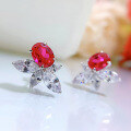 wholesale S925 Silver New High Carbon Diamond Stud Earrings 6*8 Simulated Pigeon Blood Red Earrings for Women,ins。-0-3