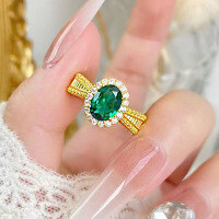 wholesale S925 Silver 6*8mm Simulated Emerald Dainty and Fashion Ring for Spring and Summer Seasons by Zhuozhifan Jewelry-R1317 Emerald Ring Size 6