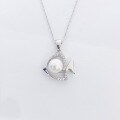 wholesale Sterling Silver New Korean Style Fashion Personalized Small Fish Pearl Pendant Minimalist Collarbone Chain-0-0