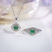 wholesale 925 Silver Gold-Plated Dungri New Retro Color-Divided Pendant Necklace Set with Inlaid Natural Chalcedony-Versatile naked chain 925 silver