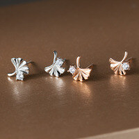 wholesale 925 Sterling Silver Fresh and Sweet Ins-style Niche Design Minimalist Single Diamond Apricot Leaf Earrings M06519-S925 silver pair rose gold>925 silver