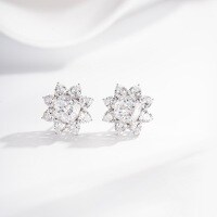 S925 Sterling Silver Sunflower Stud Earrings with Radiant Cut Ice Flower and High-Carbon Diamonds-White Diamond - ED047  925 Silver