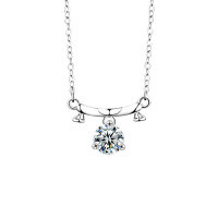 S925 Sterling Silver Moissanite Zodiac Necklace for Women-Libra (September 23 - October 23) (White Gold)  1-Carat Moissanite