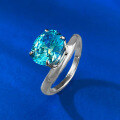 wholesale S925 Silver New 8*10mm Oval Aquamarine High Carbon Diamond Cut European-American Style Ring-0-1