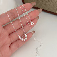 wholesale S925 Sterling Silver Minimalist Luxury Small Silver Bean Necklace Women Korean Ins Trendy Elegant Summer Collarbone Chain-Sterling silver