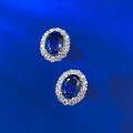 wholesale S925 silver jewelry, pigeon blood red 6*8mm oval sapphire ear studs, stylish and versatile everyday earrings-0-2