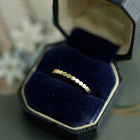 wholesale S925 Sterling Silver Single Row Small Gold Bead Shiny Plain Band Stackable Ring Fashion Versatile Stackable Ins Style Open Adjustable Tail Ring-Copper with gold plating Adjustable opening