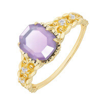 wholesale S925 Silver Japanese-style Nojas* Light Luxury Ring for Women, Happy Olive Leaf Ring with Triple Stone Amethyst Ring and Necklace-Amethyst Ring 8# One Size