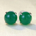 wholesale S925 silver new 8mm simulated green chalcedony stud earrings, retro classic earrings, fashionable European and American style-0-0