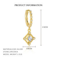 wholesale S925 Sterling Silver Light Luxury Zircon-inlaid Four-pointed Star European And American Earrings For Women, Fashion Cross-border Versatile French Hollow-out Minimalist Ear Accessories-E5200-Gold/Single 925 Silver