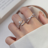 wholesale S925 Sterling Silver Beaded Cross Light Bead Ring Design Fashion Minimalist Personality Ring R01447-S925 silver ring with synthetic pearls &gt; adjustable opening