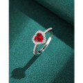 wholesale Silver Red Garnet Heart-shaped Zircon Ring for Women, Minimalist Luxury Small Fashion Unique Love Red Diamond Ring for Index Finger-0-0