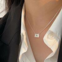wholesale S925 Sterling Silver Simple and Versatile Evil Eye Square Pendant Necklace for Women Korean Summer New Ins Collarbone Chain-Silver model (pure silver 40+5CM)
