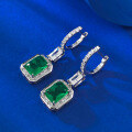wholesale S925 Silver Ring, European and American Fashion Long Style Simulated Emerald 6*8mm Rectangle Cross-Border Earrings-0-1