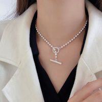 wholesale S925 Sterling Silver Italian Pumpkin Bead OT Clasp Necklace Women Korean Minimalist Design Round Bead Heavy Work Choker-Full body sterling silver (40CM)