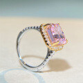 wholesale S925 Sterling Silver Ring for Women with Zircon Princess Pink Square Fashion Light Luxury Full Diamond Setting High Carbon Diamond Cute Pink Diamond Square Package-0-2