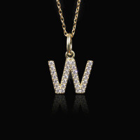 wholesale S925 Silver Full-Zircon Quartz Letter MW Pendant, New Style, Fashionable and Versatile-W pendant (without chain)  925 silver