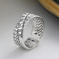 wholesale S925 Sterling Silver Cross Twisted Six-Character Mantra Open Ring Retro Ethnic Style Unisex Ring-0-2