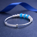 wholesale S990 silver cat's eye stone beaded round bead bracelet for girls, cute bangle for baby-0-2