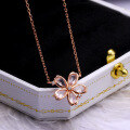 wholesale 925 Silver Rose Gold Pink Sakura Flower Necklace, Fashionable Pink Crystal Collarbone Chain for Women-0-1