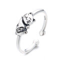 wholesale S925 Sterling Silver Retro Vintage Style Lucky Cat Open Ring, Small and Cute, Trendy and Versatile Index Finger Ring-0-4