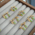 wholesale 925 silver inlaid natural Hetian jade (green and white) bamboo joint cabochon earrings for women-0-2