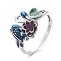 wholesale S925 Sterling Silver Retro Resin Lotus Carp Seedpod Creative Adjustable Ring for Women-0-6