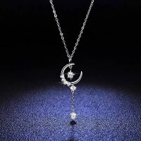wholesale 925 Sterling Silver Magic Wand Fairy Star Necklace for Women, Inlaid Diamond Collarbone Chain, Ins Light Luxury Fashion, Xiaohongshu Same Style-XB142-white gold