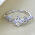wholesale S925 silver jewelry, new 5*5mm princess-cut high-carbon diamond-set sweet romantic style wedding ring-0-1