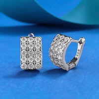 wholesale Metal: S925 Silver, European and American New Style High Carbon Diamond Three-Row Diamond Ear Clasp, Trendy and Stylish Cross-Border Design-E599 White Diamond Earrings 925 Silver